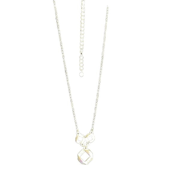 Vintage Avon SAQ signed Double Chain ‘Y’ Necklace geometric Pendant 2006 White - Picture 9 of 15